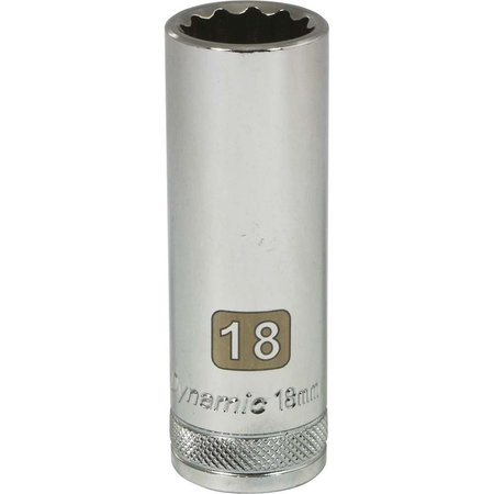 DYNAMIC Tools 1/2" Drive 12 Point Metric, 18mm Deep Length, Chrome Socket D015718